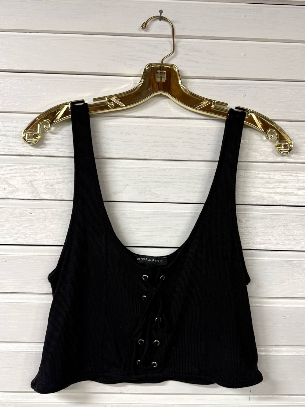 Kendall & Kylie | Black Lace-Up Cropped Tank Top